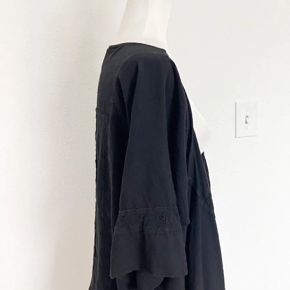 Dunes Relaxed Fashion 100% Cotton Black Open Cardigan Swimsuit Cover Up Large - Picture 8 of 12